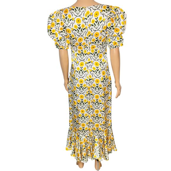 Agua by Agua Bendita Mango Mimosa Midi Dress S Silk White Yellow Floral Rare - Picture 2 of 16